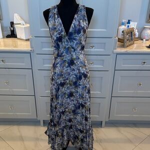 Floral Blue Sleeveless Dress ankle length 8